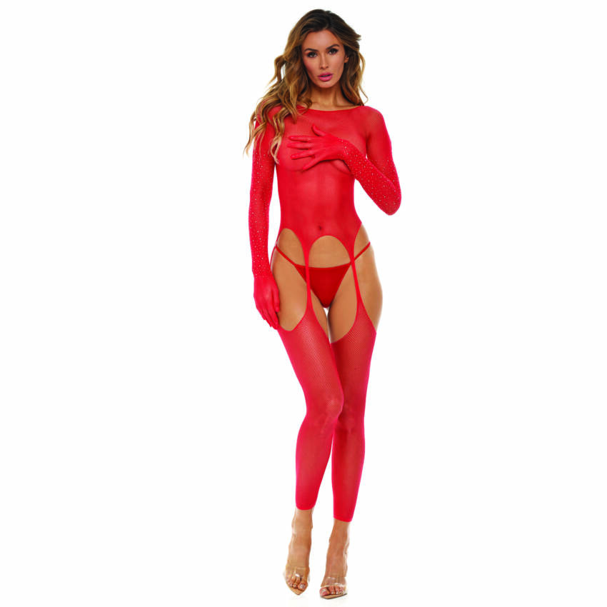 Rene Rofe Bring It Over Red Bodystocking