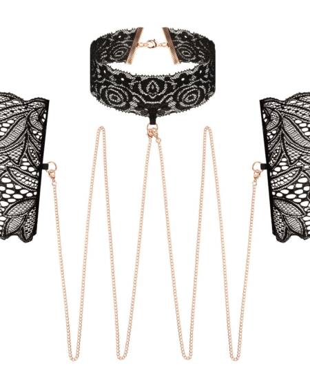 Rosy Gold Lace Cuffs and Collar - Black