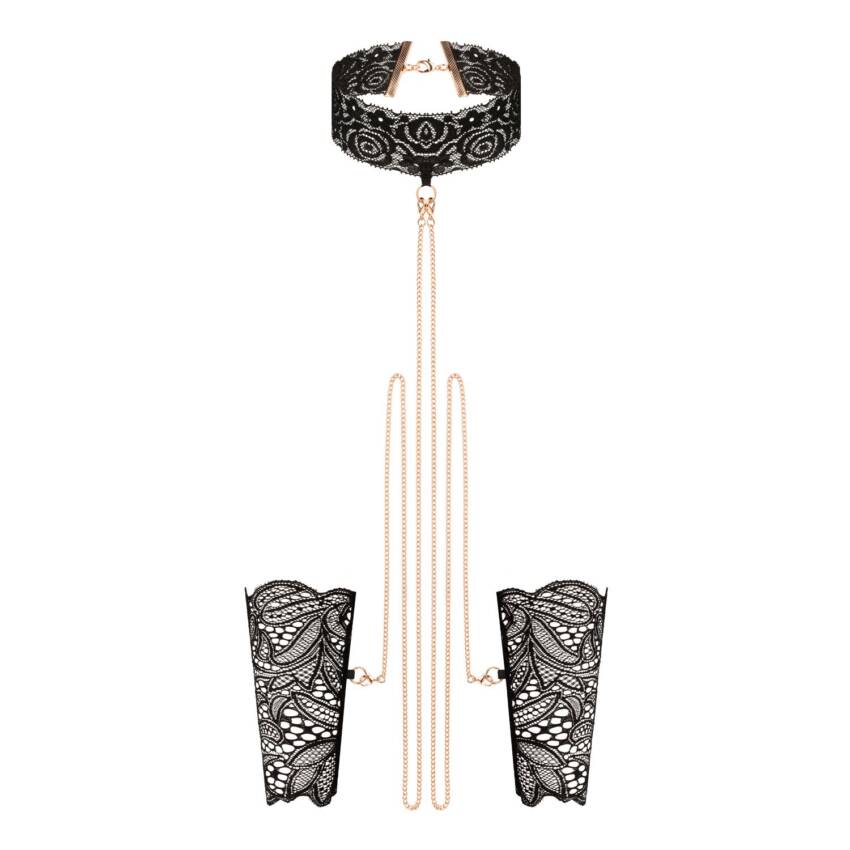 Rosy Gold Lace Cuffs and Collar - Black - Image 2