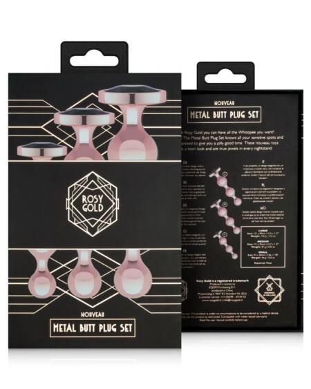 Rosy Gold Metal Butt Plug Set 3 Pieces Rose Gold