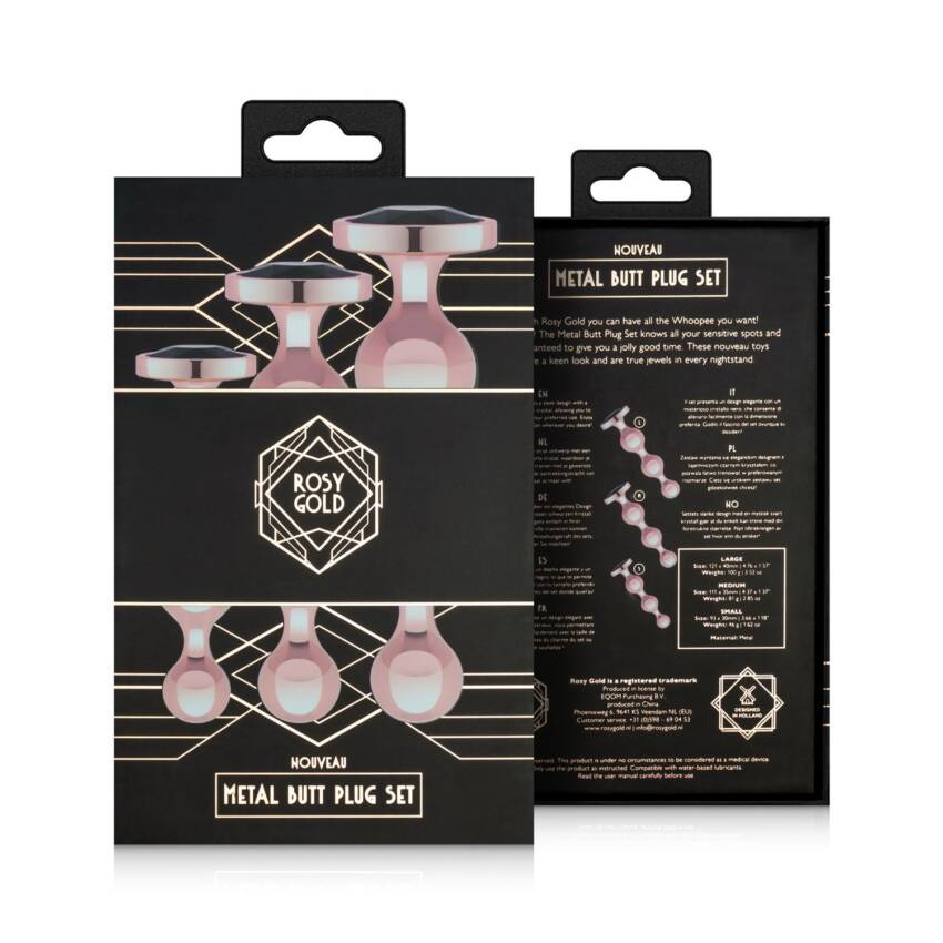 Rosy Gold Metal Butt Plug Set 3 Pieces Rose Gold