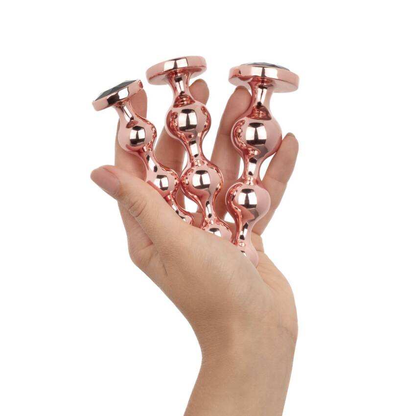 Rosy Gold Metal Butt Plug Set 3 Pieces Rose Gold - Image 9
