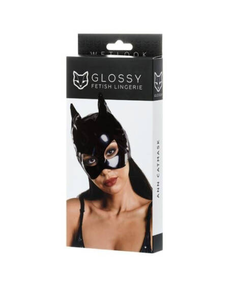 Glossy Wetlook Cat Mask, Black, One Size
