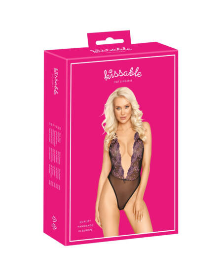 Sexy bodysuit with floral embroidery, black